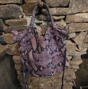 Pietro Alessandro Pink and Black Snake Print Shoulder Bag